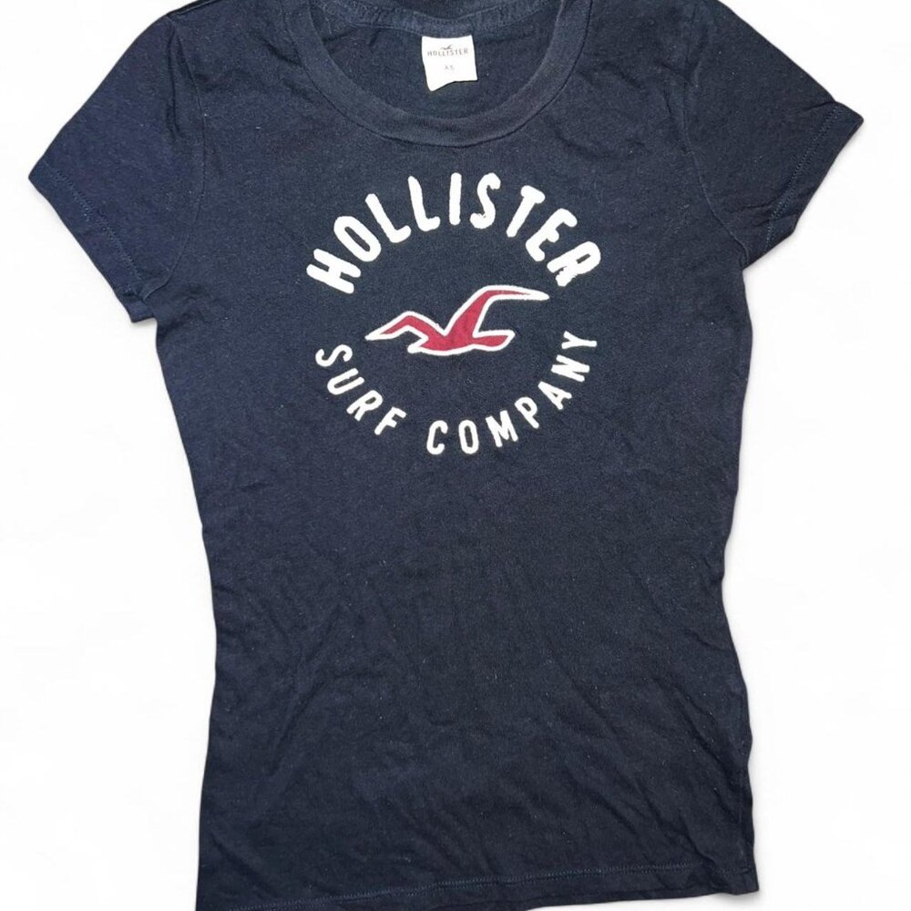 Vintage Hollister Fitted T Shirt Baby Tee with distressed letter seagull graphic